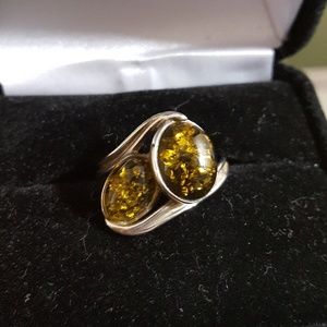 Amber and Silver Ring